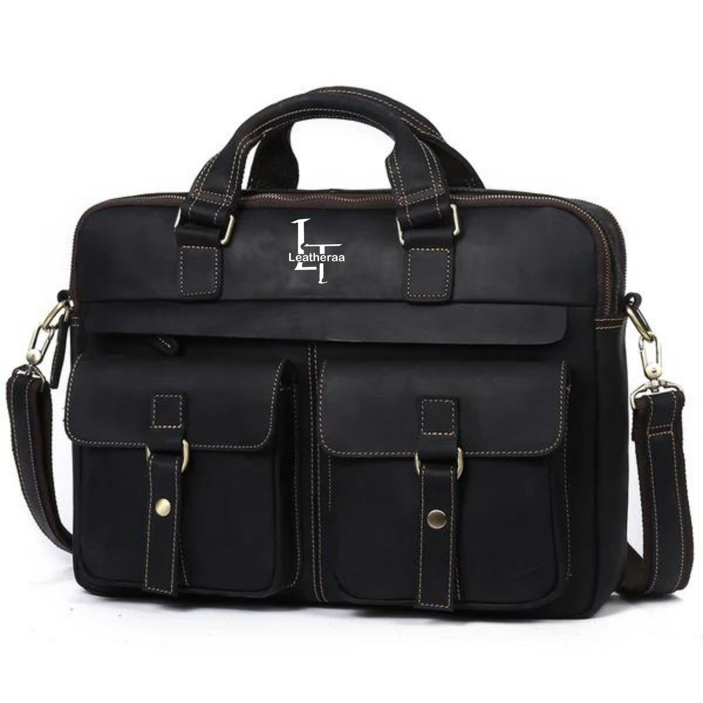 The European Black Leather Laptop Bag