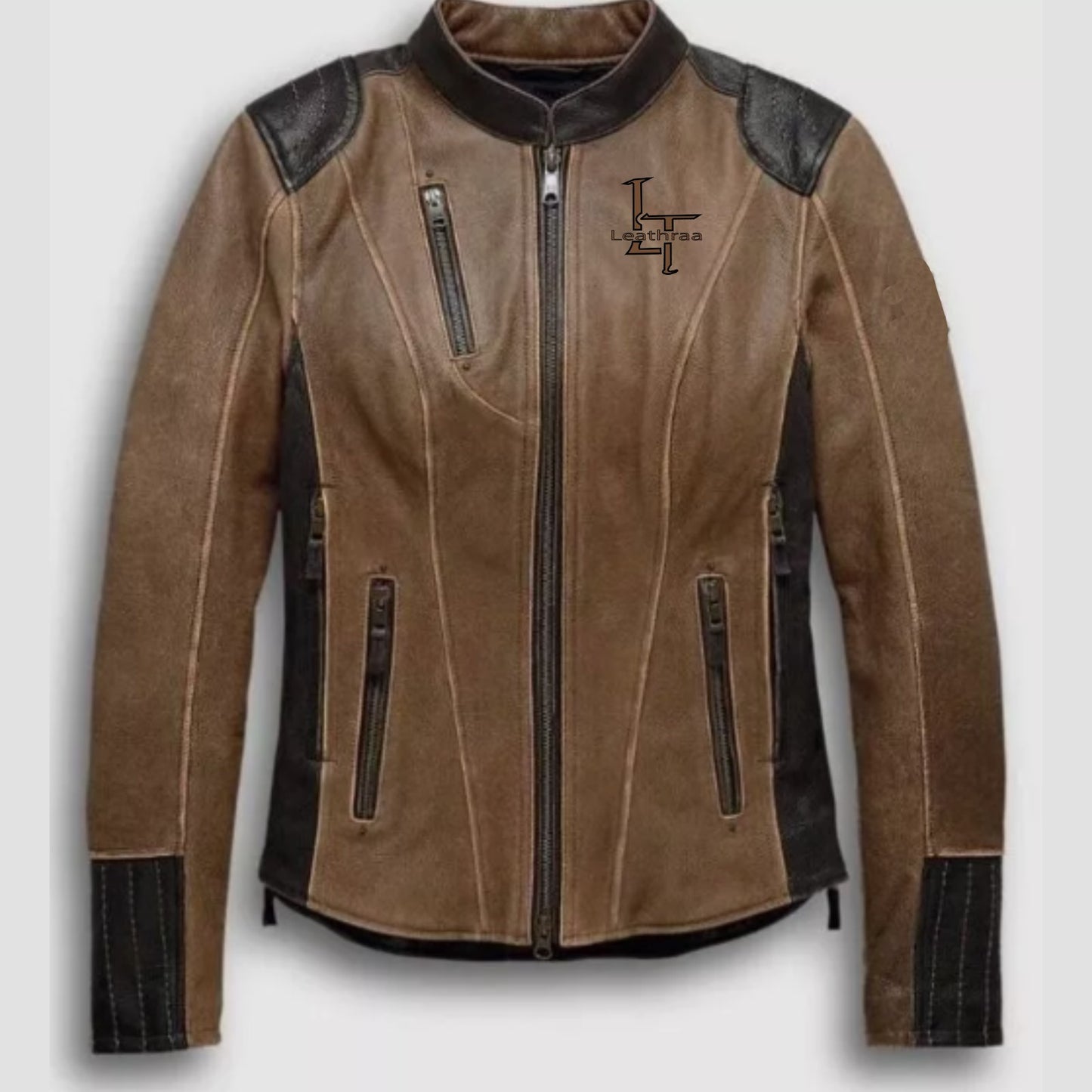 Leatheraa Motorcycle Brown Leather Jacket for Women's