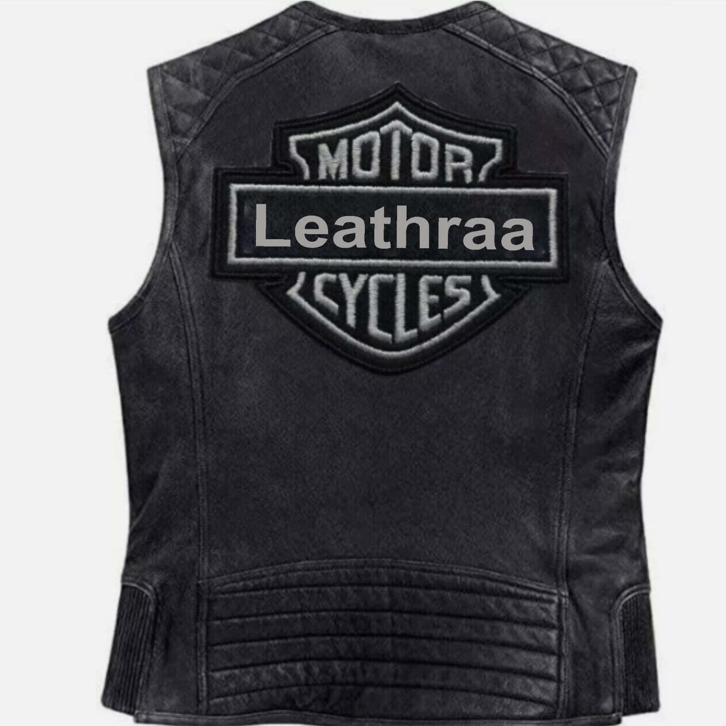 Leatheraa Motorcycle Black Leather Vest for Men's