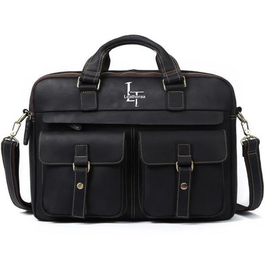 The European Black Leather Laptop Bag